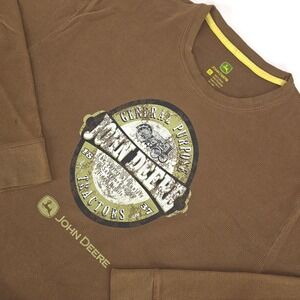 John Deere Tractor Waffle Knit Thermal Shirt Men's XL Long Sleeve Faded Crewneck
